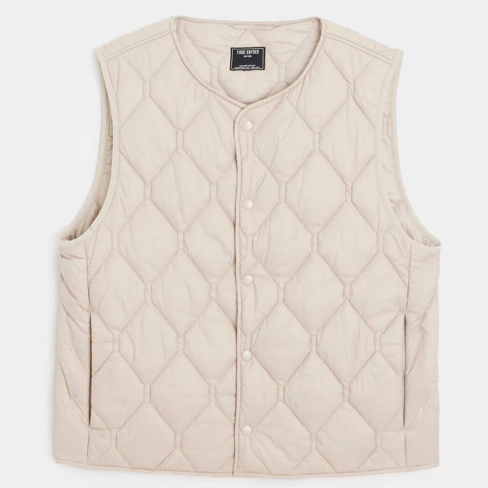Todd Snyder Vest Mens Medium Beige Quilted Gilet Puffer Sleeveless Jacket Tan